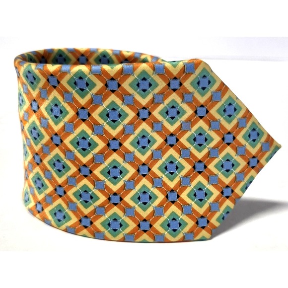 Perry Ellis Other - Perry Ellis Necktie Orange/Yellow/Blue/Mint Geometric Diamond Print Poly Tie
